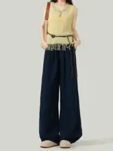気持ちの良いデザインの高腰パンツ【夏用・薄手・ワイドレッグ・ルーズフィット】