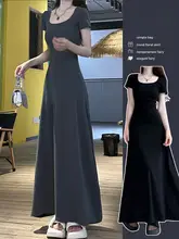 小柄向き フランス風グレー短袖ワンピース【エレガントなシルエット・ウエストゴム仕様・夏用】