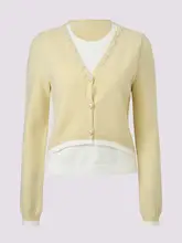 重ね着風Vネックニットトップス【長袖・冬用・極上の柔らかさ】（セットアップ対応）