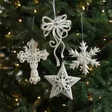 白色の異形飾り 金粉の天使の翼の掛け飾り【クリスマスツリー用・装飾品】