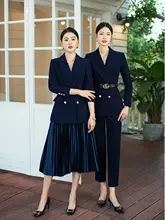 高級感あるネイビーのジャケットとプリーツスカート【女子向け・気質ファッション】（セットアップ対応）