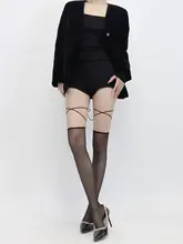 オーバーニーソックス レディース 極薄 シースルー ブラック ストラップ 着痩せ セクシー ギャル 「AY To films」