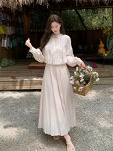 裸ピンクのフリルレーストップスとハイウエストスカート【夏用・フランス風】【セットアップ対応】