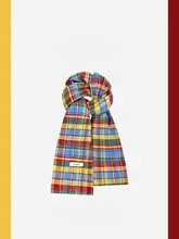 レトロカラーチェックのフリーススカーフ【秋冬用・暖かい・ユニセックス】（セットアップ対応）