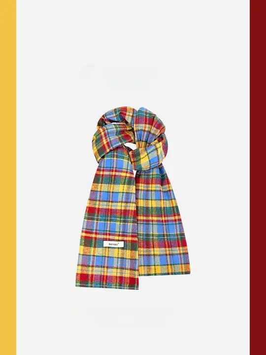 レトロカラーチェックのフリーススカーフ【秋冬用・暖かい・ユニセックス】（セットアップ対応）