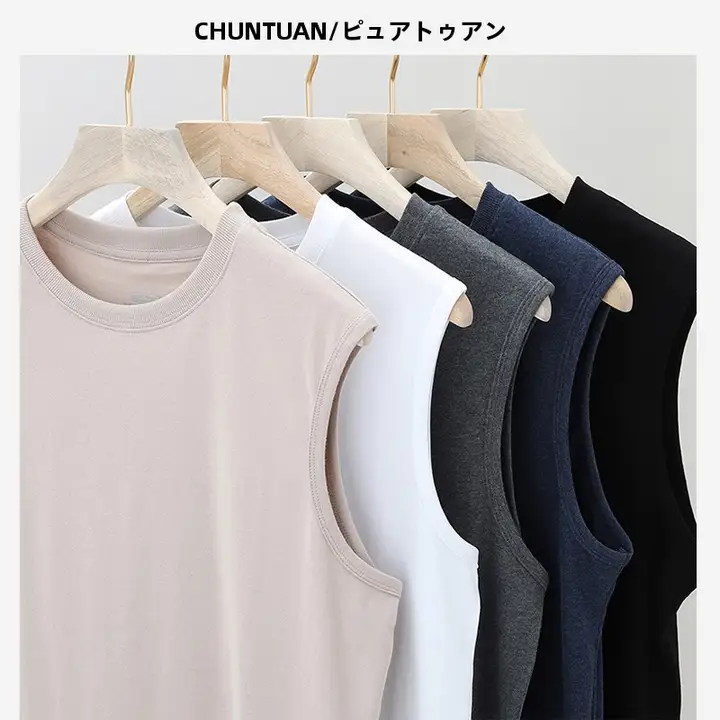 ノースリーブTシャツ 男性 スポーツフィットネス 綿 夏 クルーネック