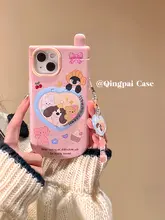 ふた付きミラー 犬 iPhone 15 Pro 用ケース ピンク 可愛い 創造的 フルカバーソフトケース