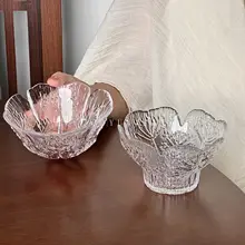 レトロな花弁デザインのガラススイーツボウル【家庭用・透明・サラダ・フルーツ用】