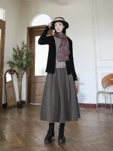 秋冬用コットンリネンAライン中長丈スカート【カジュアル・コーディネートしやすい】（セットアップ対応）