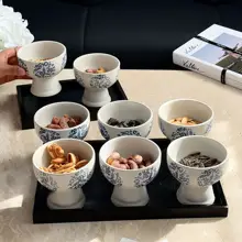 中華風レトロデザインの陶器製スナックプレート【お菓子・乾物用・仕切り付き】（セットアップ対応）