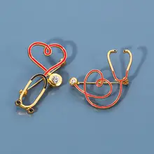 医療用金属ブローチ【聴診器・心電図デザイン・男女兼用】