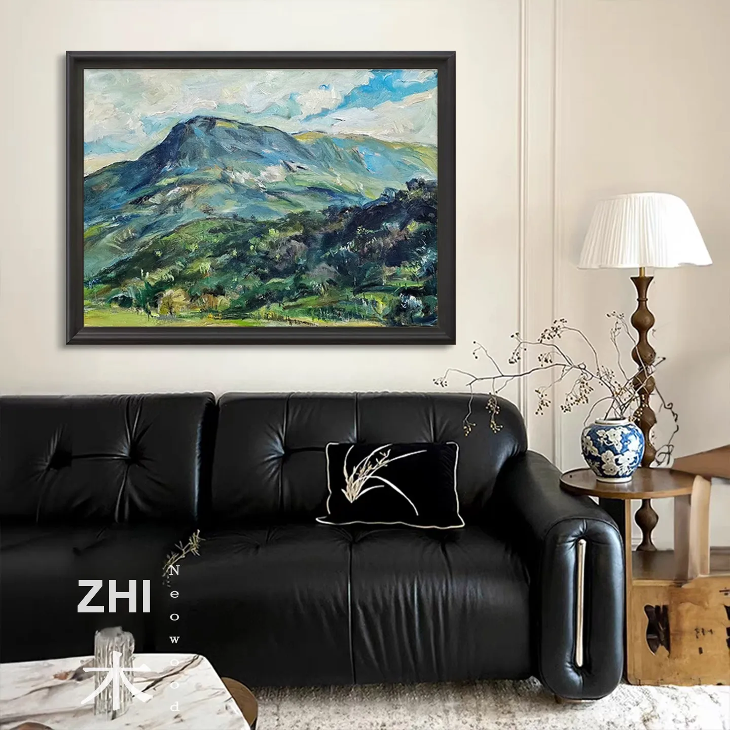 手描きの原木風景画【茶室装飾・青山を背に・インテリア】