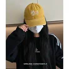 刺繍入りカートゥーンキャットの野球帽【春用・女性用・カジュアルデザイン】