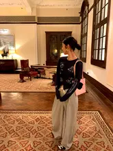 デザイン性が光るストライプ柄ワイドパンツ【夏用・ゆったりシルエット・ウエストゴム】