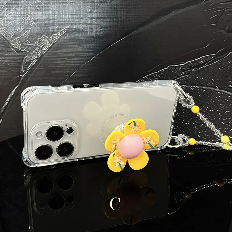 アクリル製花デザインスマホスタンドケース：回転式でデスクに自然に設置できる