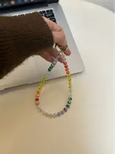 BAYLU オリジナル製作の虹色クリスタルビーズ付きスマホチェーン【高級感のあるストラップ・クリスタル装飾】