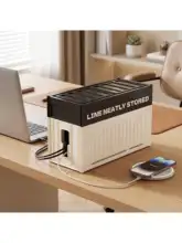 デスクトップ用電源タップ収納ボックス【二段構造・ケーブル整理・充電器用】