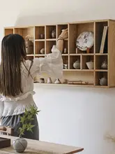 木製壁掛け収納ラック【多宝格子・ティーカップ収納・ヴィンテージデザイン】