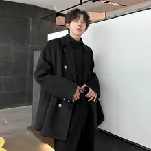 ブラックダブルブレストウールコート【メンズ・春秋用・長袖】