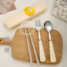 かわいい箸とスプーンのセット【学生用・食品グレード・収納ケース付き・携帯性に優れたステンレス製・三点セット】（セットアップ対応）