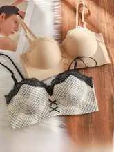 レースチェック柄ブラジャー【小胸用・厚手・ワイヤーなし・サポート力あり】