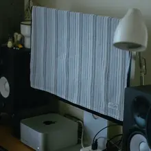 フランス風ストライプデザインの通気性あり デスクトップ用防塵カバー【モニター・テレビ対応】