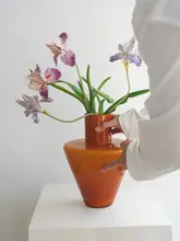 美しい花のデザインのガラス花瓶【フレンチスタイル・玄関装飾用・造花付き】