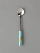 高級感ある西湖ブルー陶器の2頭フルーツフォーク【ステンレス製・ギフト用】