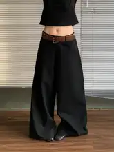 黒のゆったりとしたワイドパンツ レディース カジュアル 日常使用 落ち感のあるロングパンツ