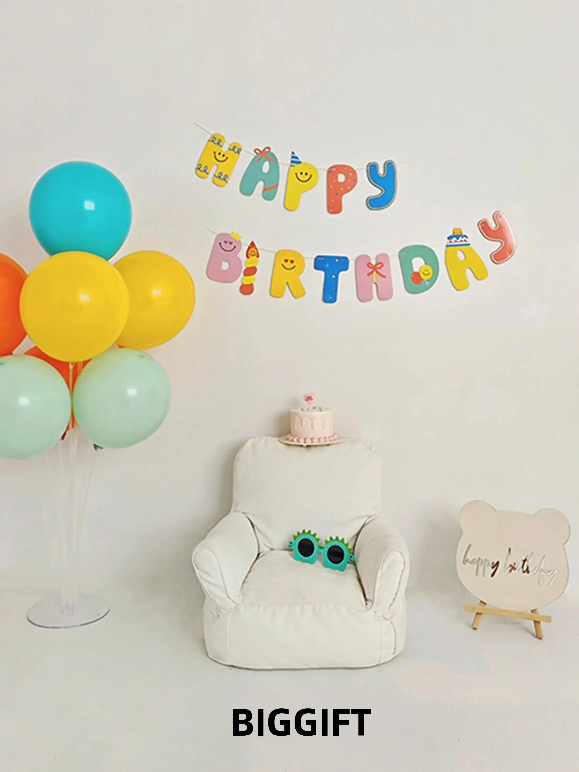 かわいいお誕生日パーティー飾り用カラフルバナー：七夕壁面や誕生日バルーンに最適な壁掛け装飾