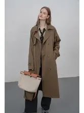 カキ色トレンチコート【レディース・春秋用・クラシックデザイン・ミドル丈】