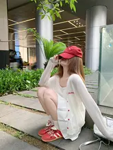 夏にぴったりの薄手日焼け防止ニットカーディガン【ホワイト・ゆったりデザイン・キャミソール対応】（セットアップ対応）