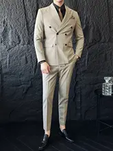 ストライプデザインのダブルブレストスーツセット【ビジネス・カジュアル・結婚式用】
