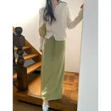 スタイル！無地のドレープ感あるロングスカート【ウエストゴム・ストレートシルエット】（セットアップ対応）