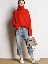赤いハイネックセーター【秋冬用・ゆったりシルエット・厚手・保温】