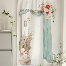 フランス風ロマンティックな水彩花柄の純綿カーテン【ハンドメイド・小窓用・インテリア】