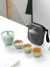 一人用旅行茶器セット【陶器製・ポットとカップ3個・携帯用】