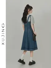 ウエストシェイプデザイン デニムキャミソールワンピース【女性用・小柄向け・夏用】