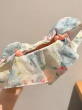 オイルペイント風 フラワープリントスクエアハンカチ 大きなヘアゴム【低いポニーテール・お団子ヘア用】