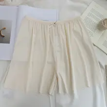 夏用 薄手アイスシルク製 スムーズで楽な 女性用ショートパンツ【ロングストライプ・透け防止】（セットアップ対応）