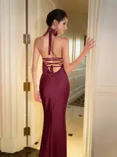 バックリボンのサテンロングドレス【セクシー・パーティー用・露背デザイン】