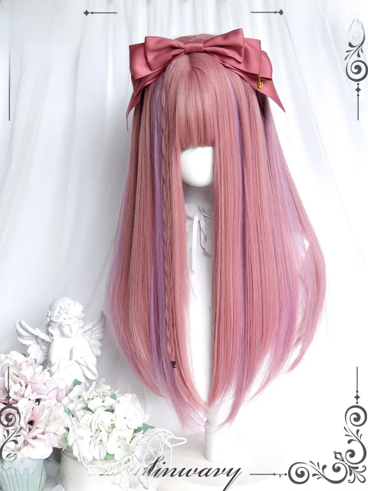 ロングヘア ストレート 前髪あり シンプルで美しいピンクパープルウィッグの実用性とスタイル提案