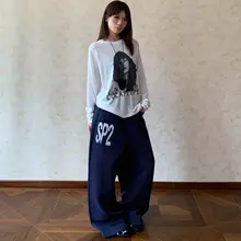 スウェットパンツ レディース ワイド ルーズ 英字プリント アメカジ ヴィンテージ ストリート カジュアル「Apocket」