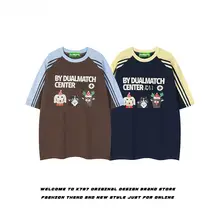 アメリカンヴィンテージ学院風犬プリント半袖Tシャツ【男女兼用・オーバーサイズ・カジュアル】