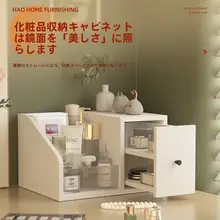 鏡付き多段コスメ収納ボックス【化粧品・スキンケア・メイクアップ台・引き出しキャビネット】