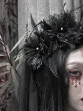 ゴシックスタイルの花嫁用ヴェール【花柄・暗黒系デザイン・冬用】