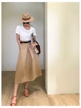 ハイウエスト中長丈フレアスカート【シンプルデザイン・通勤用・女性用】（セットアップ対応）