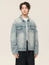 水洗い加工でヴィンテージ感漂う大破壊デニムジャケット【ゆったりシルエット・ストリートファッション】