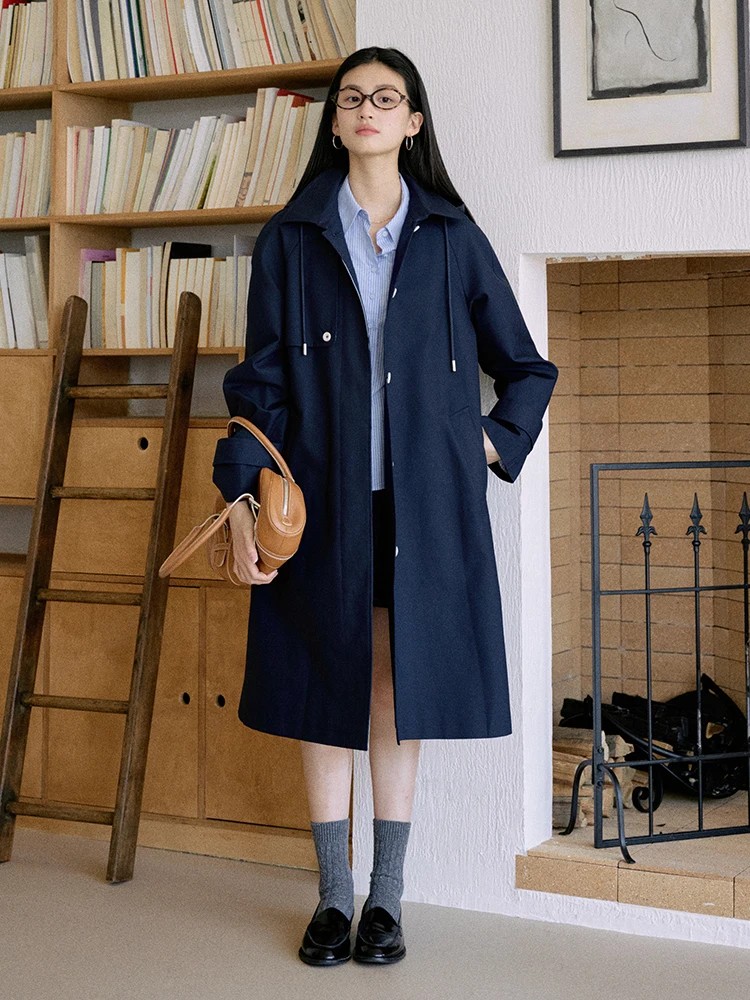 Jicouture detachableフード付きトレンチコート【秋用・レトロ・イギリス風・カジュアル】