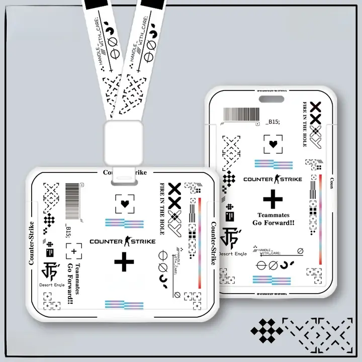 CSGOデザインの学生用カードケース【伸縮ロープ付き・防失・名刺や社員証対応】